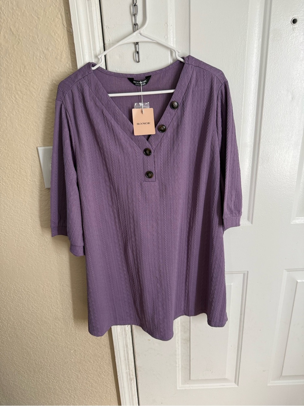 BloomChic Lavender V-Neck Tunic with Button Detail